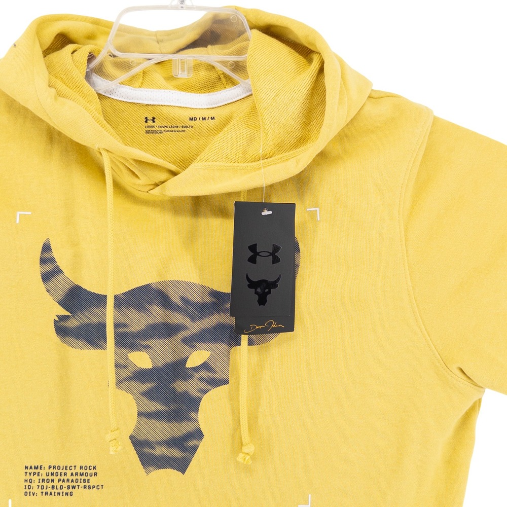 NWT Under Armour Project Rock Mens Med Terry Short Sleeve Hoodie Yellow NEW
